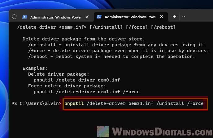 Uninstall a driver completely using PowerShell in Windows 11