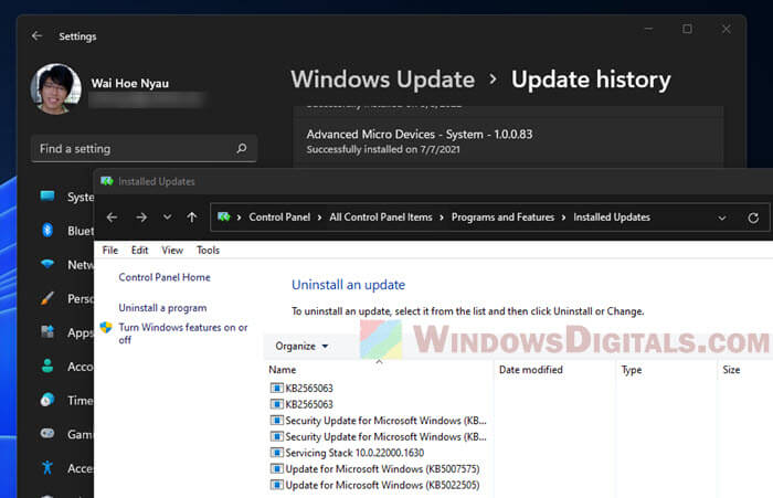 Uninstall an Update in Windows 11