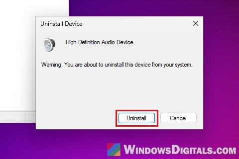 Uninstall audio device driver in Device Manager Windows 11