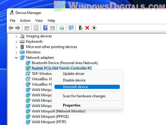 Uninstall driver Device Manager