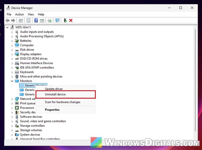 Uninstall faded Generic Monitor in Device Manager