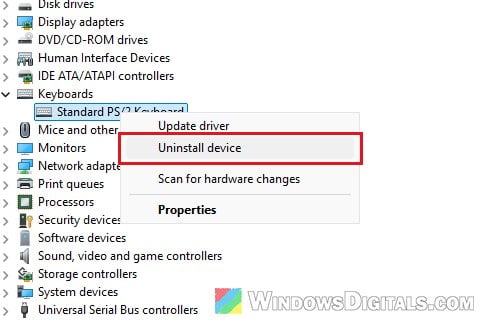 Uninstall keyboard driver Device Manager Windows 11
