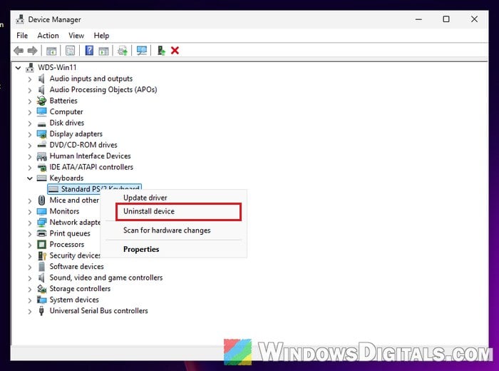 Uninstall keyboard driver Device Manager Windows 11