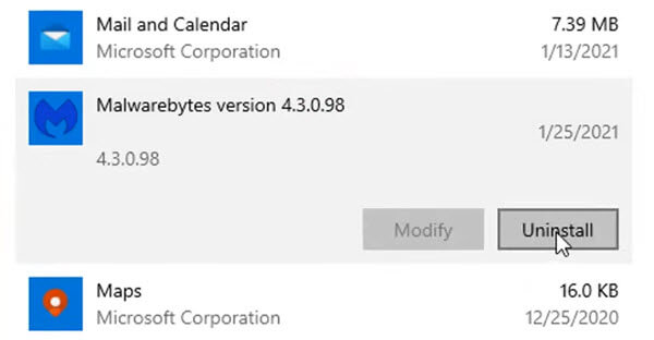 Uninstall malwarebytes