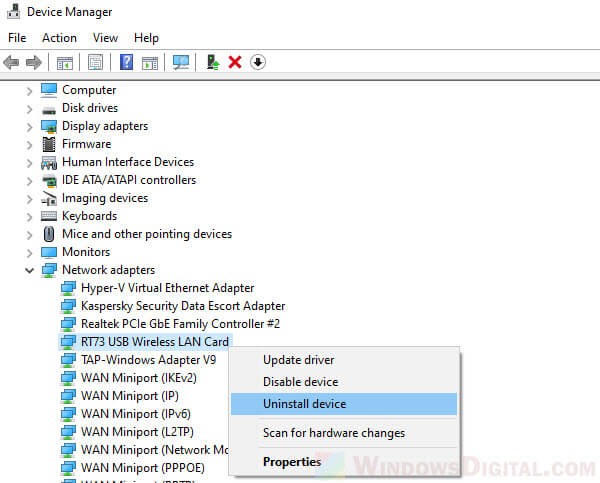 Uninstall wireless network adapter to fix can't connect to this network laptop