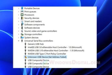 Unknown USB Device Set Address Failed Windows 11