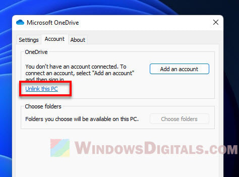 Unlink OneDrive account in Windows 11