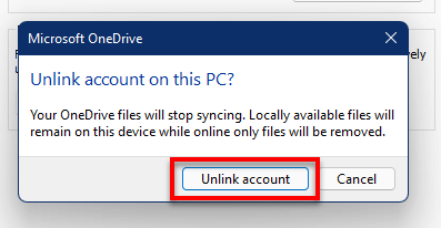 Unlink OneDrive from PC Microsoft Account