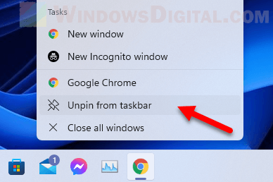 Unpin app from Windows 11 taskbar