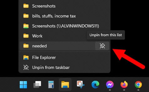 Unpin folder from taskbar Windows 11