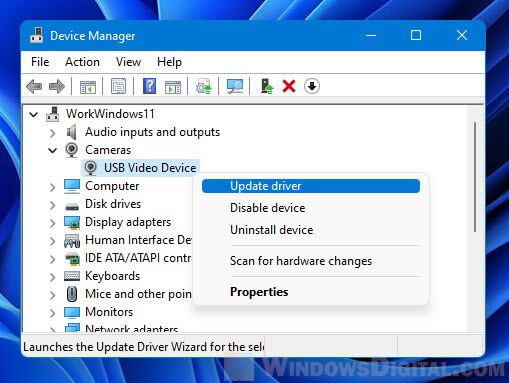 Update Camera driver Windows 11