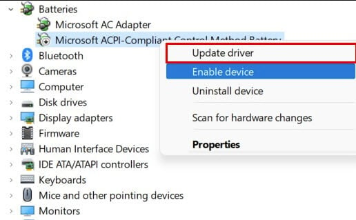 Update Laptop Battery Driver Windows 11 10