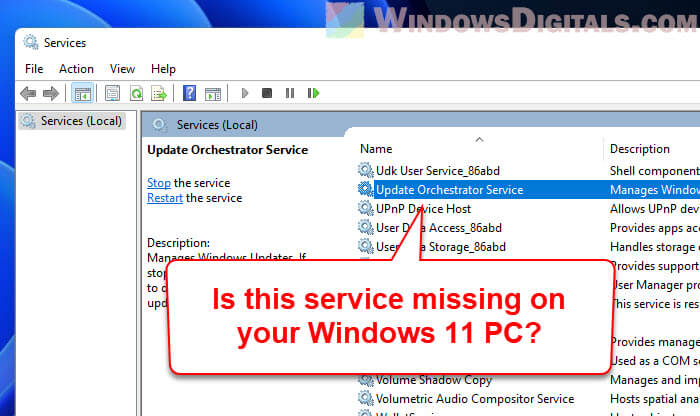 Update Orchestrator Service is Missing in Windows 11