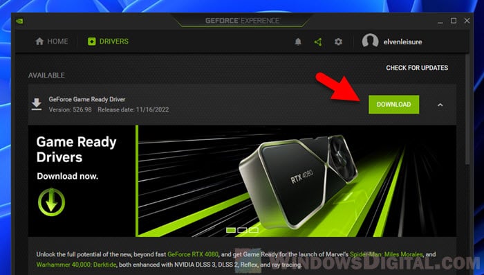 Update graphics driver Nvidia