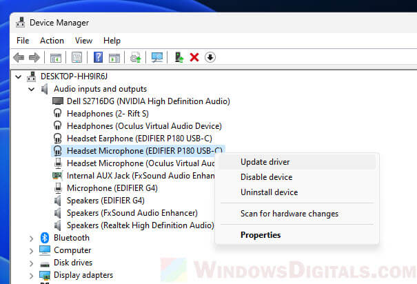 Update microphone driver Windows 11