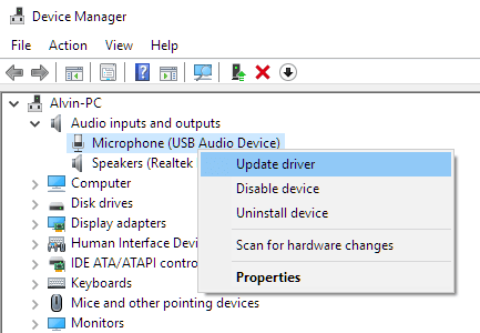 Update microphone driver in Windows 11/10