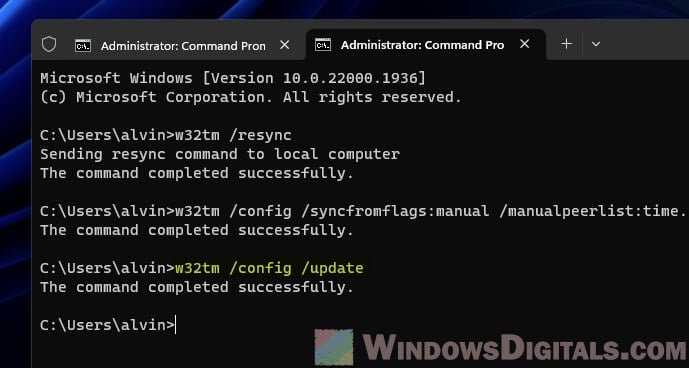 Update time server command prompt Windows 11