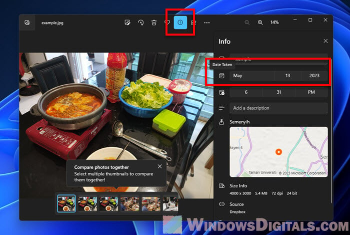 Use Photos app to check photo taken date on PC