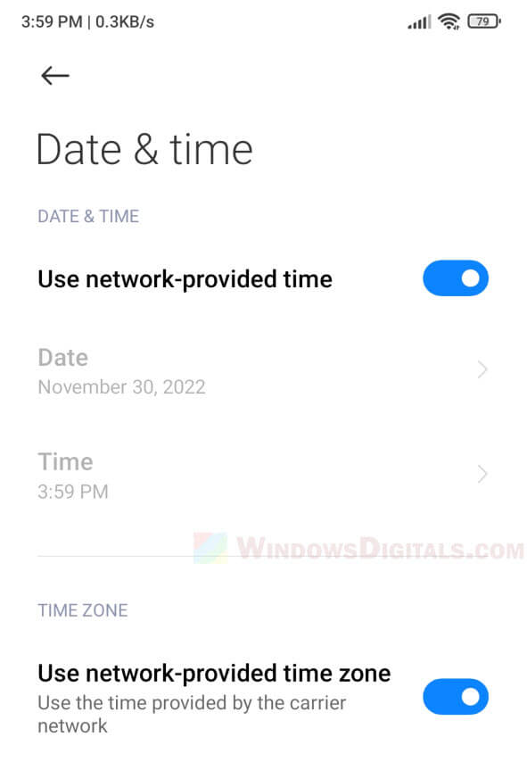 Use network-provided time Android