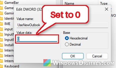 UseNewOutlook registry value set to 0 Windows 11