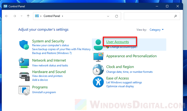 User accounts control panel Windows 11