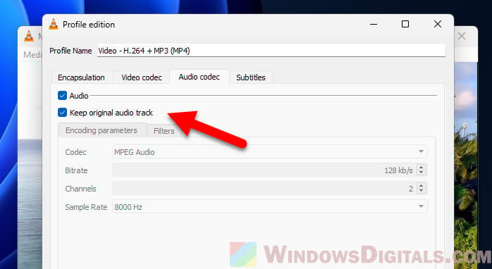 VLC Keep original video and audio track