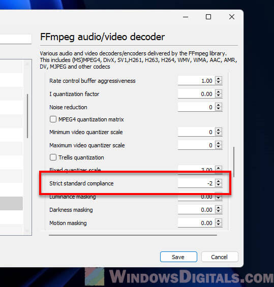 VLC Strict standard compliance setting