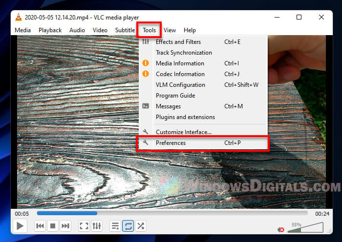 VLC Tools Preferences PIP mode
