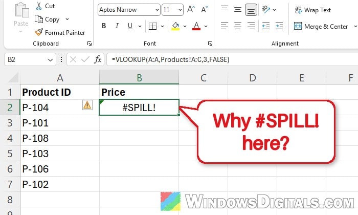 VLOOKUP Returns a #SPILL! Error in Excel, Why?