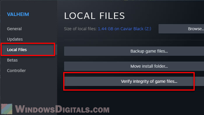 Verify integrity of game files on Steam