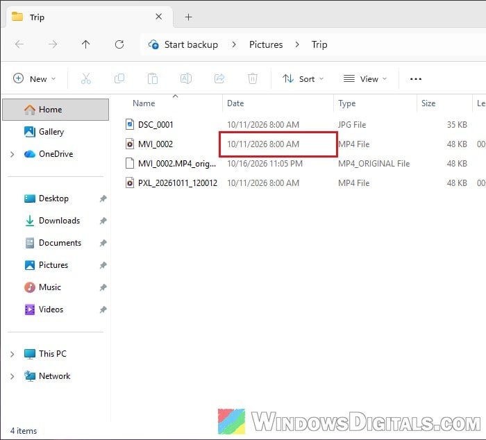 Video correct time after ExifTool File Explorer Windows 11