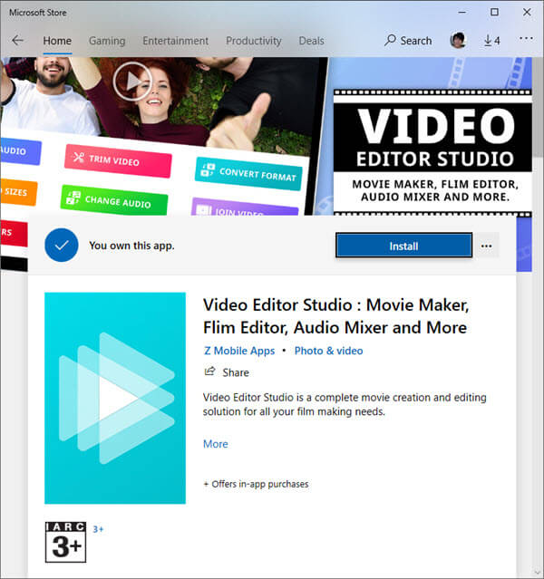 Video editor studio install from Microsoft Store