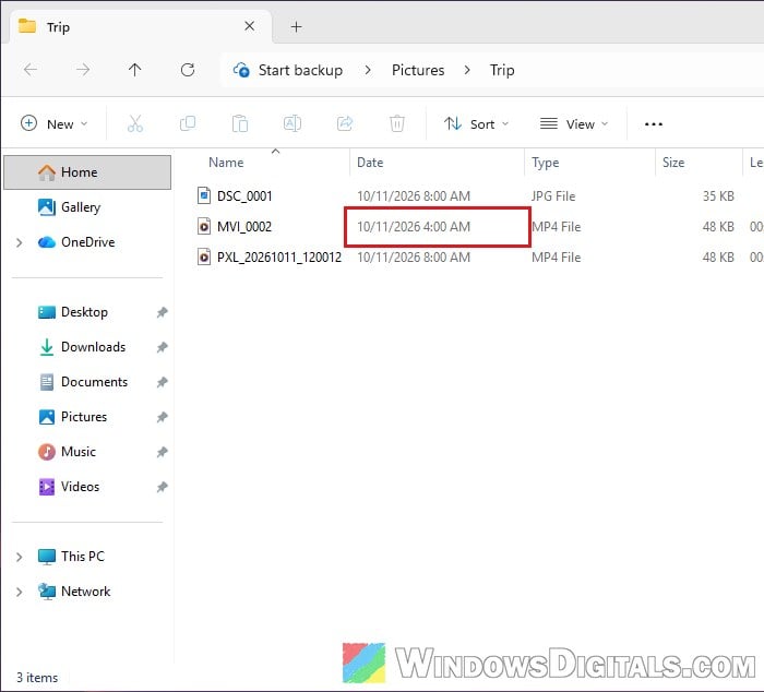 Video wrong time Date column File Explorer Windows 11