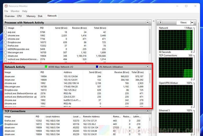 View Network Internet Speed Activity Windows 11