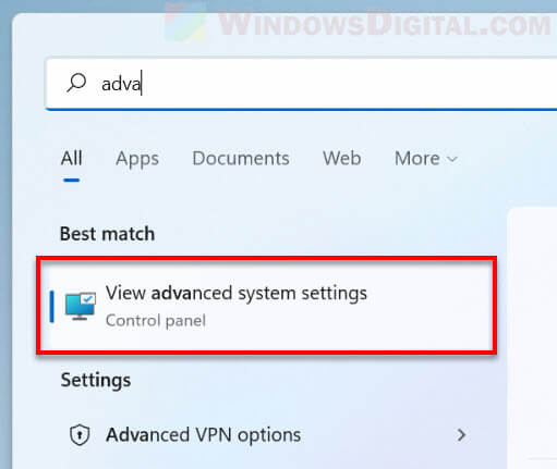 View advanced system settings Windows 11