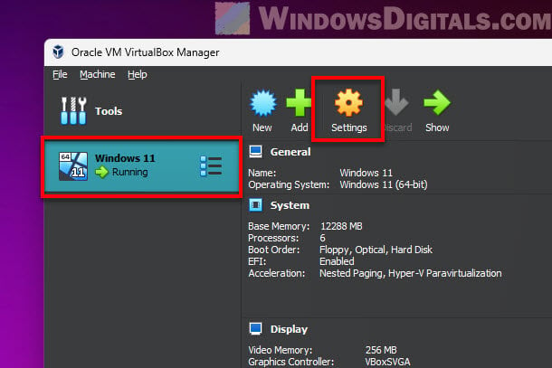 VirtualBox VM Settings Windows 11