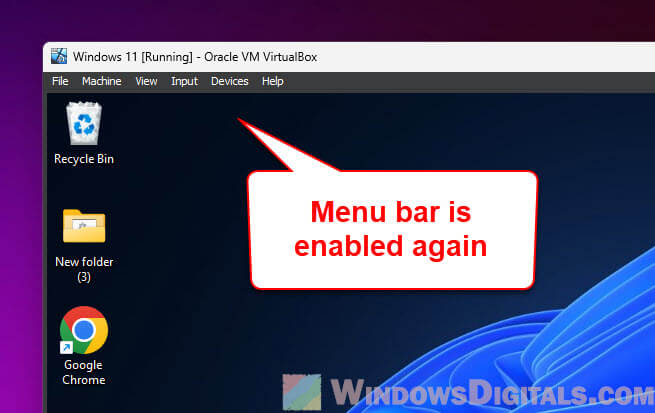 VirtualBox VM menu bar missing Windows 11 or 10