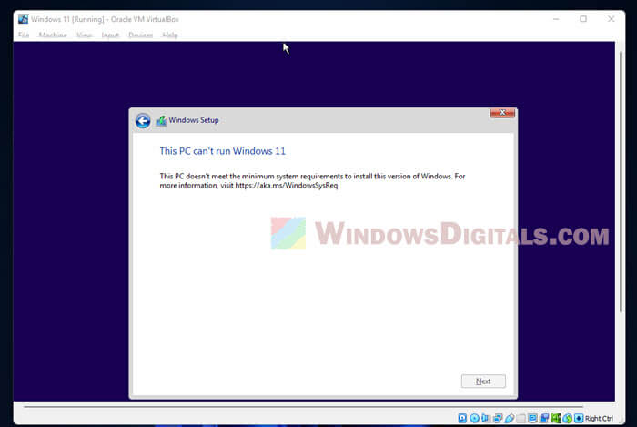Virtualbox Windows 11 This PC doesn't meet the minimum system requirements