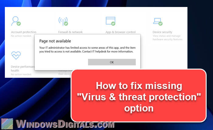 Virus and Threat Protection Missing in Windows 11