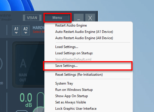 VoiceMeeter Save Settings