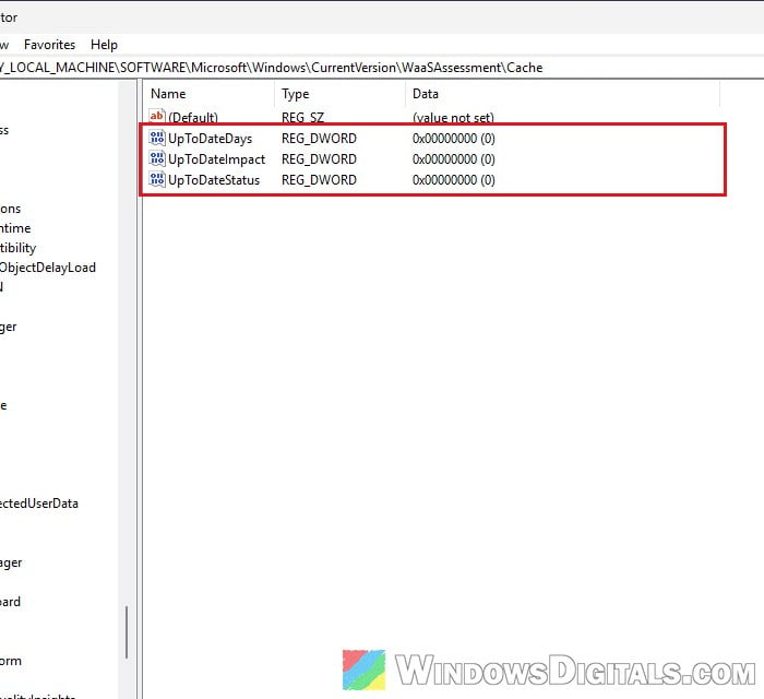 WaaSAssessment Cache UpToDateStatus values reset to 0