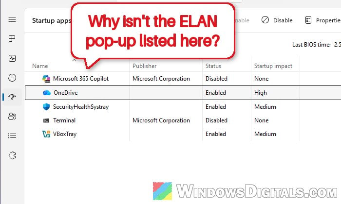 What is the ELAN FW Update Confirm Window at Startup