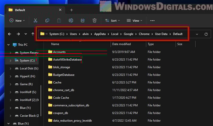 Where are Chrome cache and history located in Windows 11
