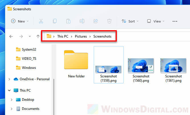 Where are screenshots stored in Windows 11