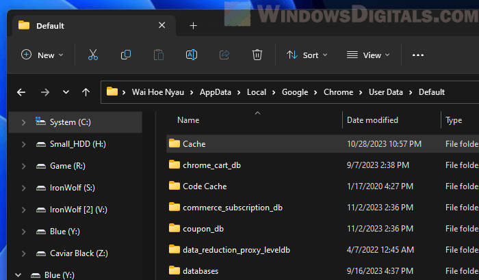Where does Chrome store cache in Windows 11