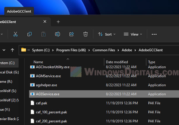 Where is AGSService.exe stored in Windows 11 10