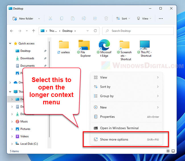 Where is the Refresh option in context menu Windows 11