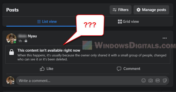 Why does Facebook say This content isn't available right now