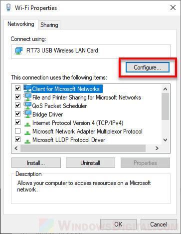 WiFi Properties Configure to fix WiFi connection issue Windows 10