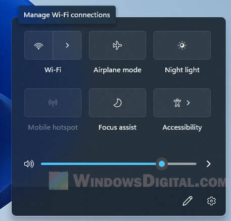 WiFi icon greyed out Windows 11 taskbar quick settings